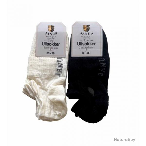 Duo de socquettes mini en laine mrinos blanc ou noir  blanc cru 36-39