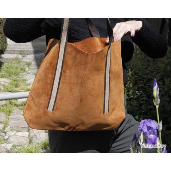 Sac Cabas Nubuck Cognac VILNIUS pour femme cognac