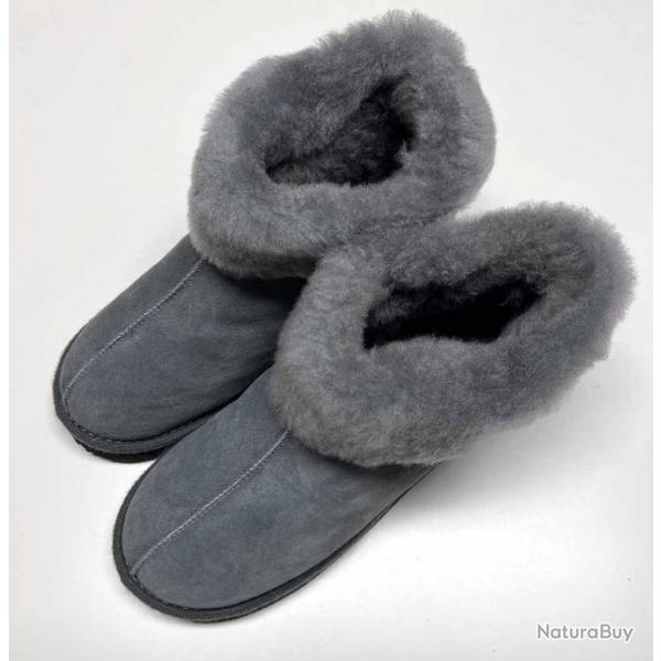 Chaussons mouton sudois pour femme avec couture 40 gris anthracite