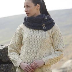 Pull irlandais homme et femme laine mérinos chaud col rond  S (small) beige grisé