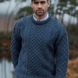 Pull irlandais homme et femme laine mérinos chaud col rond  bleu  S (small)