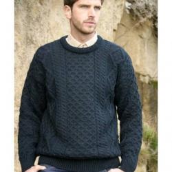 Pull irlandais homme et femme laine mérinos chaud col rond  S (small) bleu nuit