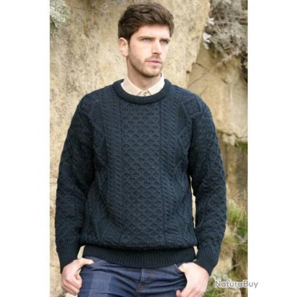 Pull irlandais homme et femme laine mrinos chaud col rond  S (small) bleu nuit