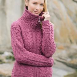 Gilet femme zippé à col montant en pure laine de merinos S (small) rose framboise