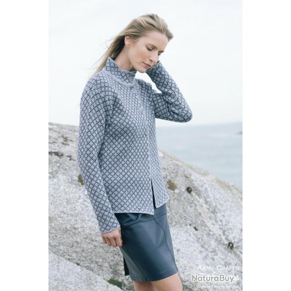 Veste femme jacquard avec boutons et col en pure laine mrinos  gris  XL (extra large)
