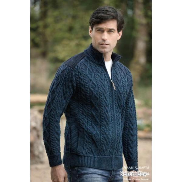 Cardigan zip pour homme avec paulettes en tricot  L (large) gris anthracite