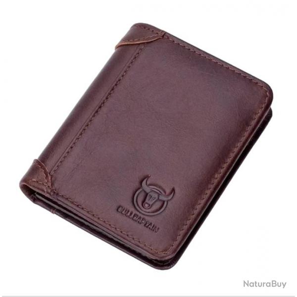 Portefeuille en Cuir Vritable pour Homme Porte-Cartes Protection RFID Marron