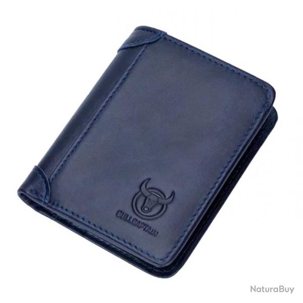 Portefeuille en Cuir Vritable pour Homme Porte-Cartes Protection RFID Bleu