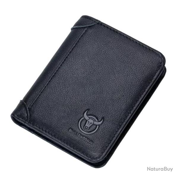 Portefeuille en Cuir Vritable pour Homme Porte-Cartes Protection RFID Noir