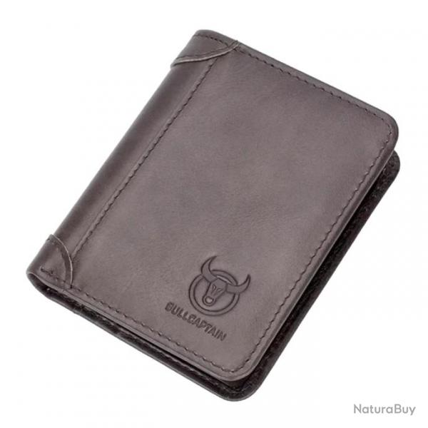 Portefeuille en Cuir Vritable pour Homme Porte-Cartes Protection RFID Gris