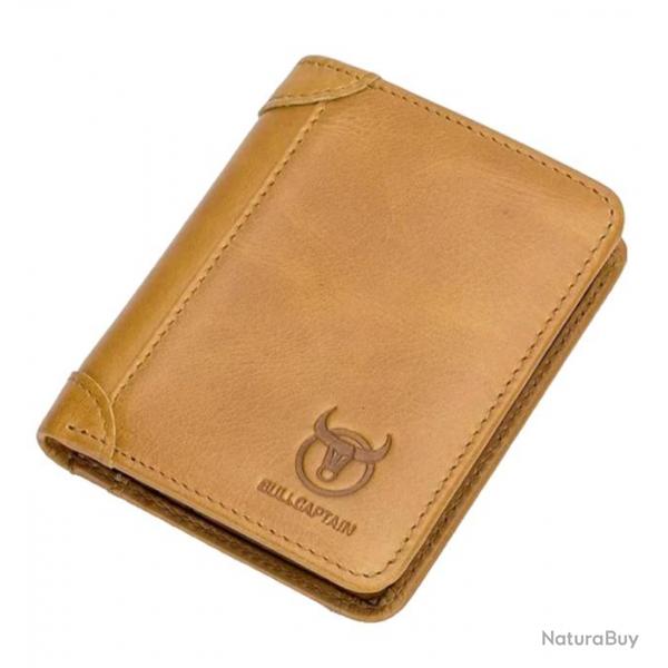 Portefeuille en Cuir Vritable pour Homme Porte-Cartes Protection RFID Jaune