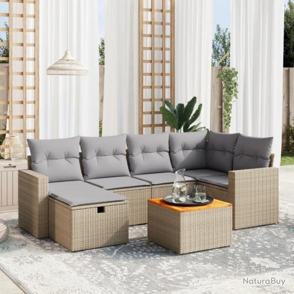 Salon de jardin avec coussins 7pcs mlange beige rsine tresse