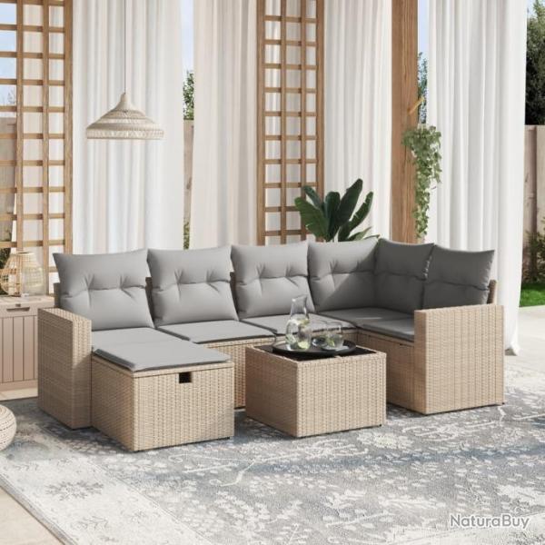 Salon de jardin avec coussins 7pcs mlange beige rsine tresse