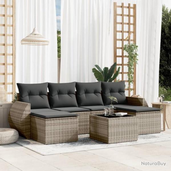 Salon de jardin avec coussins 7 pcs gris rsine tresse