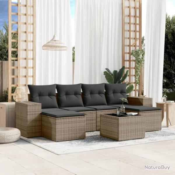 Salon de jardin avec coussins 7 pcs gris rsine tresse