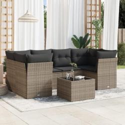 Salon de jardin avec coussins 7 pcs gris résine tressée