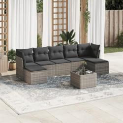 Salon de jardin 8 pcs avec coussins gris résine tressée