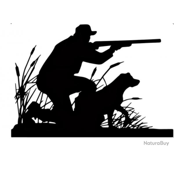 Chasseur avec son chien Autocollant dco voiture camping car ou autres plusieurs couleurs dispo zz