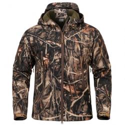 Veste de chasse coupe vent à capuche retractable motif camouflage - Modèle 1