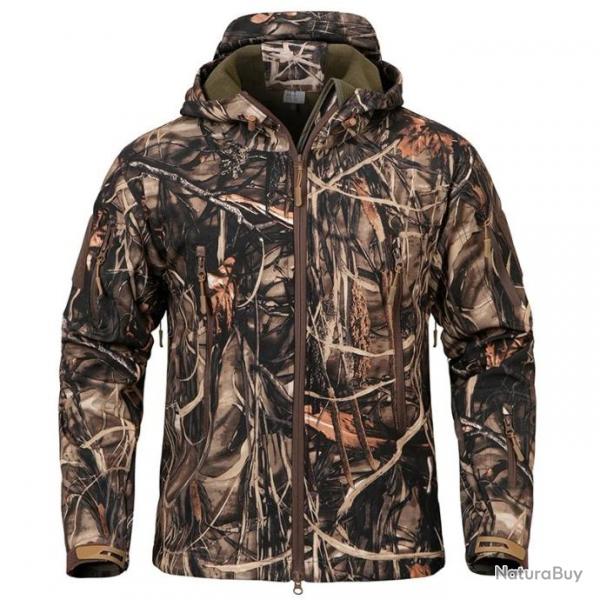 Veste de chasse coupe vent  capuche retractable motif camouflage - Modle 1