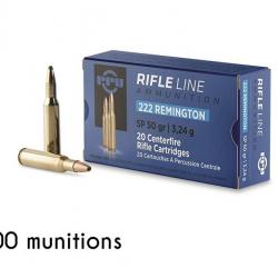 100 munitions 222 rem softpoint 50 grains PARTIZAN 