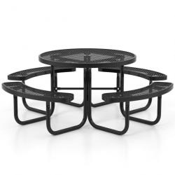 Table de pique-nique ronde avec 4 bancs intégrés pour 8 personnes table de camping en métal avec si