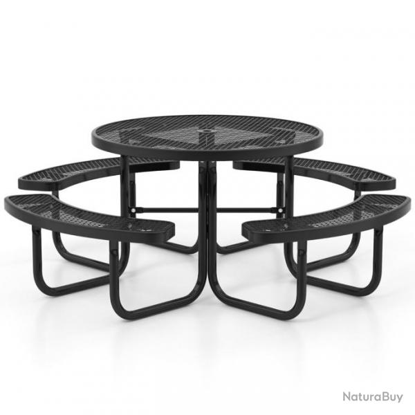 Table de pique-nique ronde avec 4 bancs intgrs pour 8 personnes table de camping en mtal avec si