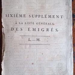 Révolution, sixième supplément à la liste générale des émigrés - 1793 lettre L - M