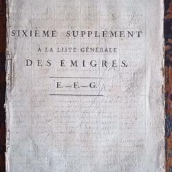 Révolution, sixième supplément à la liste générale des émigrés 1793 lettre E-F-G