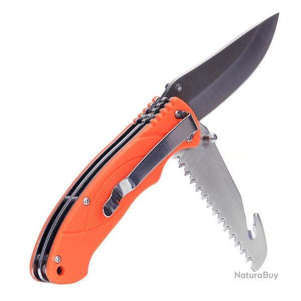 Couteau Bushcraft orange fluo