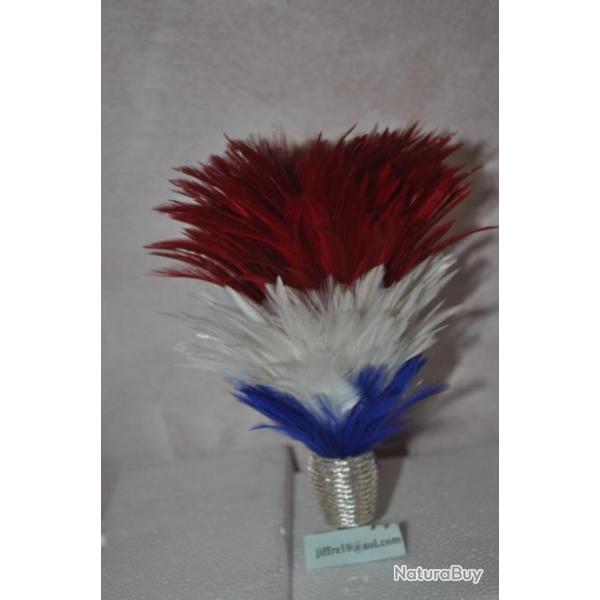 plume en plume de coq bleu blanc rouge pour le casque de la gendarmerie1912 et son olive argent