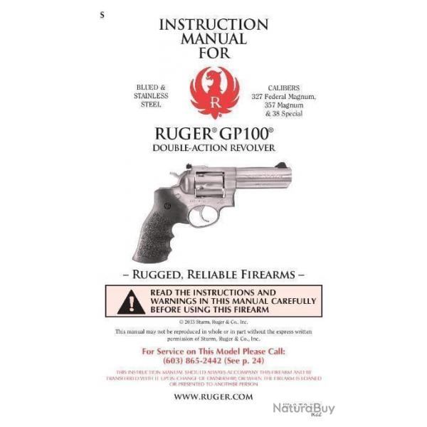 notice RUGER GP100 GP 100 (envoi par mail) - VENDU PAR JEPERCUTE (m2124)