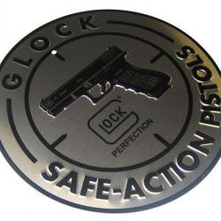 PLAQUE RONDE GLOCK SAFE ACTION DIAM 28CM ALUMINIUM