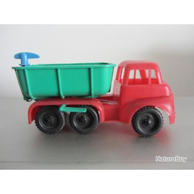 Jouet De Bazar Ancien Celluloid – Camion Benne Saurer 25 Cm, Rare Et Bon état