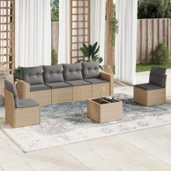 Salon de jardin avec coussins 7 pcs beige résine tressée