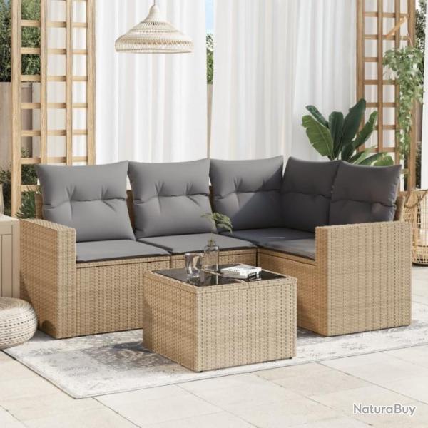 Salon de jardin avec coussins 5 pcs beige rsine tresse