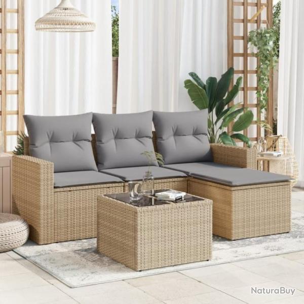 Salon de jardin avec coussins 5 pcs beige rsine tresse