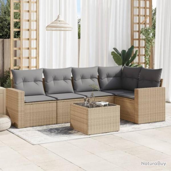 Salon de jardin avec coussins 6 pcs beige rsine tresse