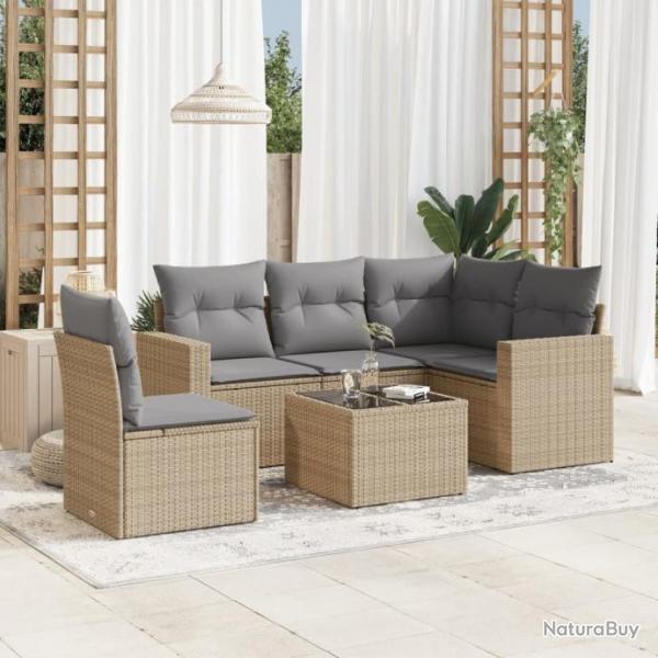 Salon de jardin avec coussins 6 pcs beige rsine tresse