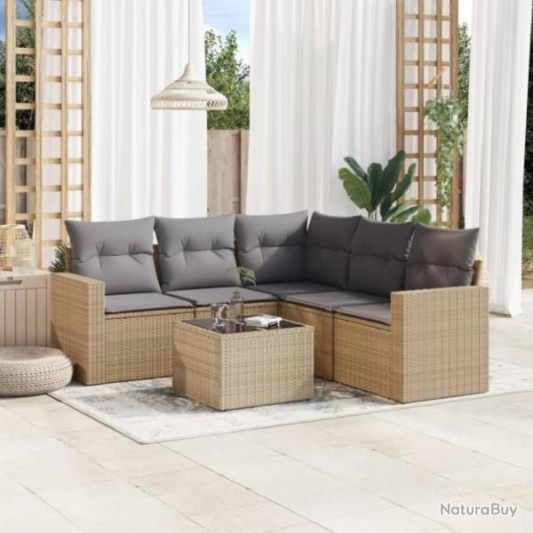 Salon de jardin avec coussins 6 pcs beige rsine tresse