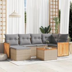 Salon de jardin avec coussins 7 pcs beige résine tressée