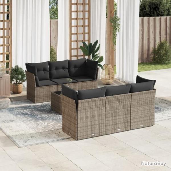 Salon de jardin avec coussins 7 pcs gris rsine tresse