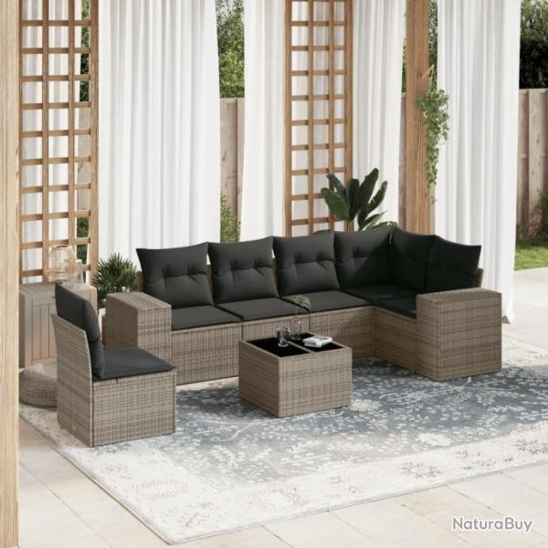 Salon de jardin avec coussins 7 pcs gris rsine tresse