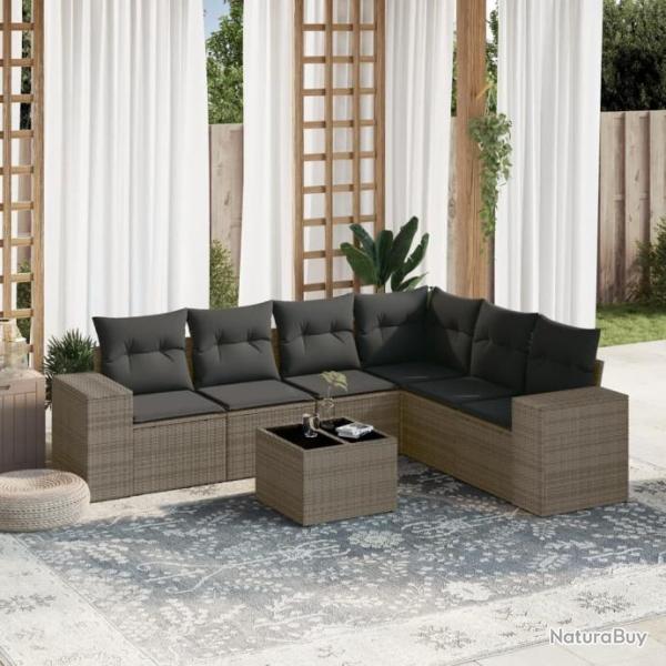 Salon de jardin avec coussins 7 pcs gris rsine tresse