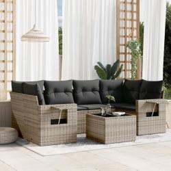 Salon de jardin avec coussins 7 pcs gris résine tressée