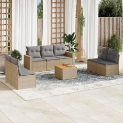 Salon de jardin avec coussins 8 pcs beige résine tressée