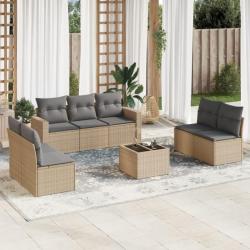 Salon de jardin avec coussins 8 pcs beige résine tressée