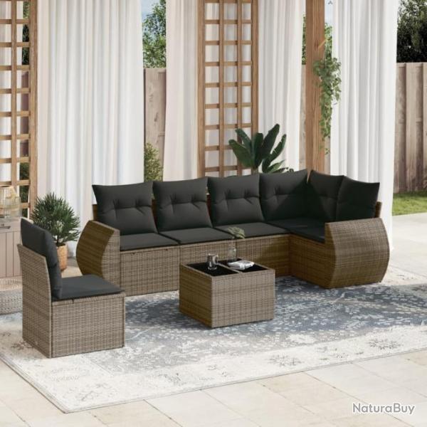 Salon de jardin avec coussins 7 pcs gris rsine tresse