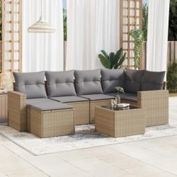 Salon de jardin avec coussins 7 pcs beige résine tressée