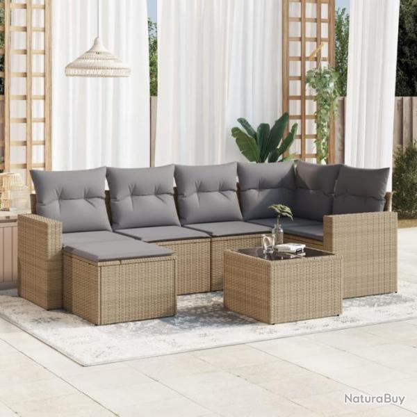 Salon de jardin avec coussins 7 pcs beige rsine tresse